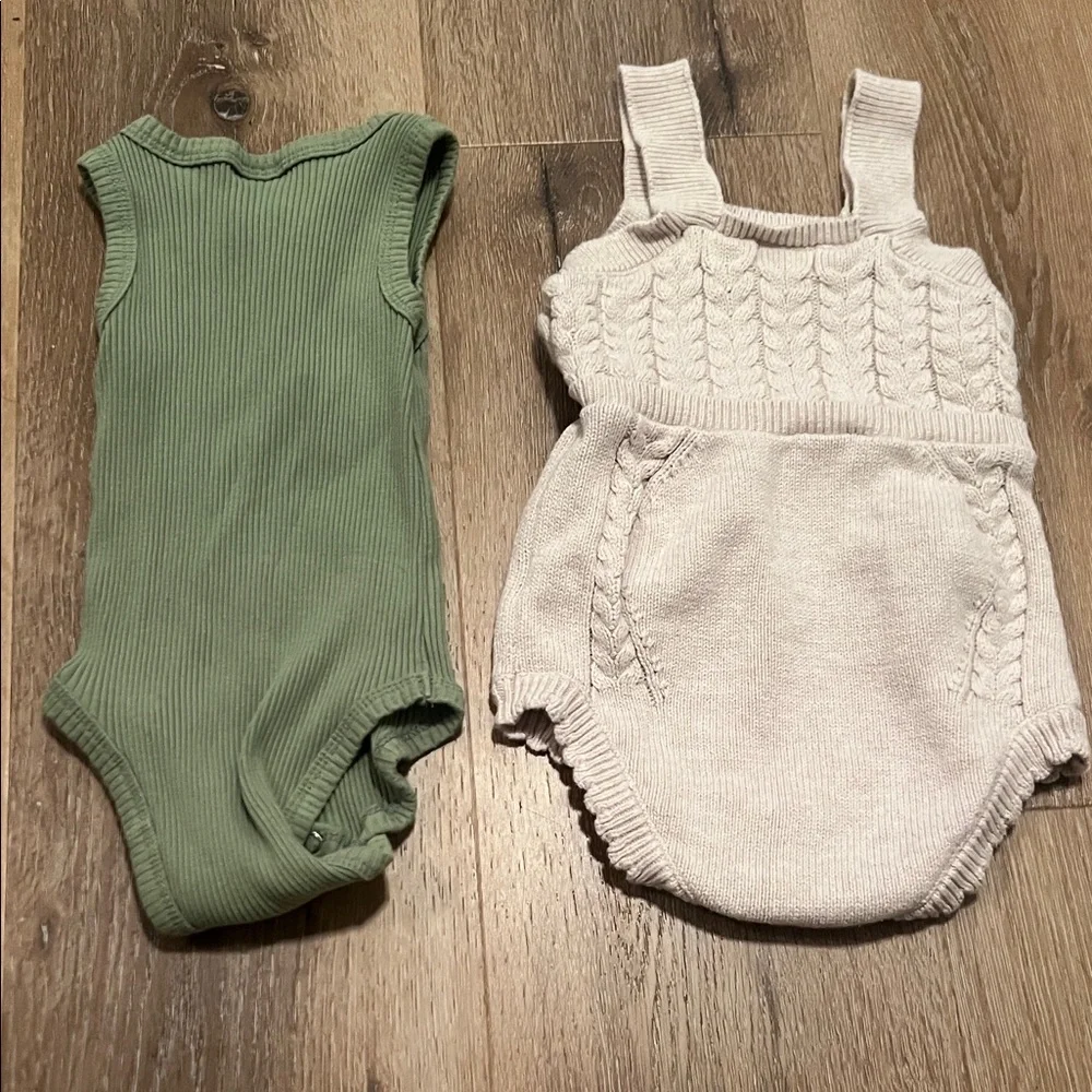 Green Ribbed Onesie little one shop and Cream Knit Romper cat & jack 12 month
